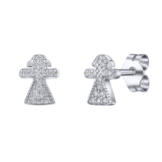Stříbrné náušnice Ivory ve tvaru panenky s Brilliance Zirconia ZT182574E