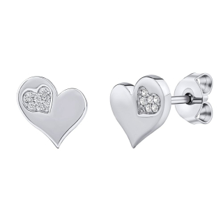 Stříbrné náušnice Aria ve tvaru srdce s Brilliance Zirconia MW13389EW