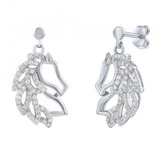 Stříbrné náušnice Austin s koňskou hlavou s Brilliance Zirconia  JJJ0290E