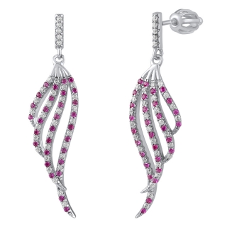 Stříbrné visací náušnice s růžovými a čirými Brilliance Zirconia  MW01861RW