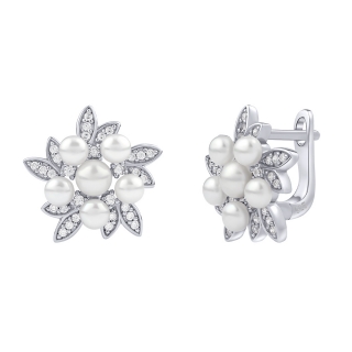 Stříbrné náušnice Rebecca s pravými perlami a Brilliance Zirconia FW3667EW