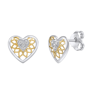 Stříbrné náušnice srdce Leanne s čirými Brilliance Zirconia částečně pozlacené dámské i dětské  FW14748EWG
