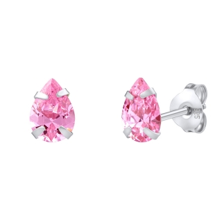 Stříbrné náušnice pecky kapky Candy s růžovým Brilliance Zirconia dámské i dětské  PRM20892P
