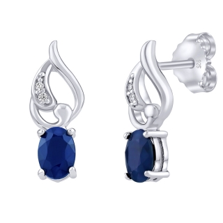 Stříbrné náušnice Jessica s pravým safírem a čirými Brilliance Zirconia FWE15399BS 