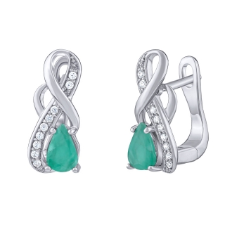Stříbrné náušnice Estelle s pravým Smaragdem a čirými Brilliance Zirconia FWE15172ER
