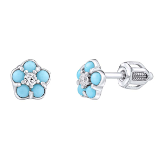 Stříbrné náušnice květinky Helene s čirými Brilliance Zirconia a modrými Crystals - dámské i dětské SILVEGOB70528SBDT 