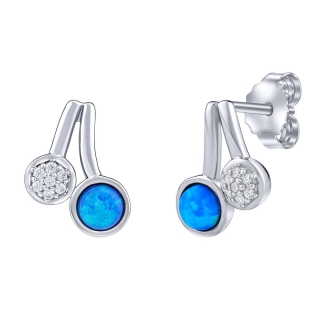 Stříbrné puzetové náušnice Gabi s modrým syntetickým opálem a čirými Brilliance Zirconia FWE15775B 