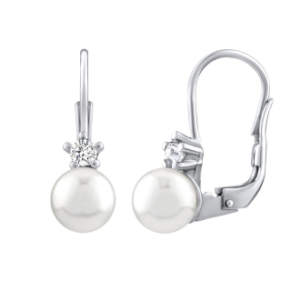 Stříbrné náušnice s bílou Swarovski® Perlou  SILVEGO35037W