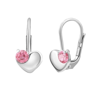 Stříbrné náušnice srdce s růžovým Swarovski Zirconia  SILVEGO70462P