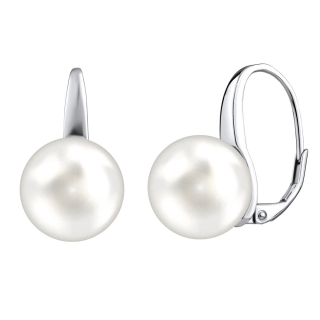 Stříbrné náušnice s bílou perlou Swarovski® Crystals 12 mm LPS061912MM 