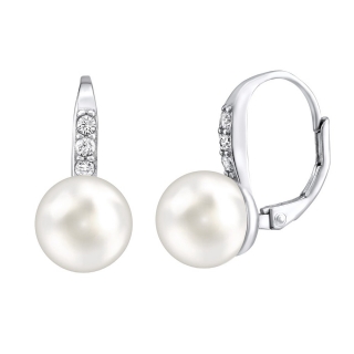 Stříbrné náušnice s bílou perlou Swarovski® Crystals  LPSER0639