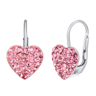 Stříbrné náušnice srdce růžové se Swarovski® Crystals  SILVEGOBP36011