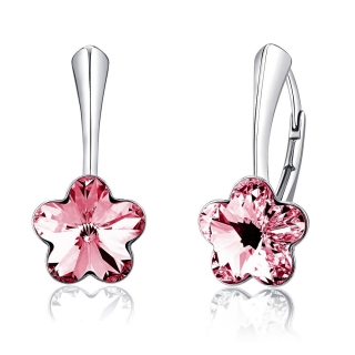 Stříbrné náušnice se Swarovski® Crystals květ růžový VSW019E-rose 