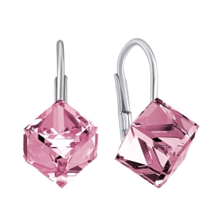 Stříbrné náušnice růžové kostky Swarovski® Crystals VSW031E