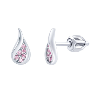 Stříbrné náušnice kapky pecky Emilie s růžovými Brilliance Zirconia SILVEGOB70540SBDP
