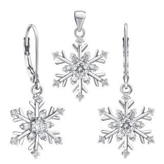 Set stříbrných šperků - náušnice a přívěsek sněhová vločka JJJS0813C