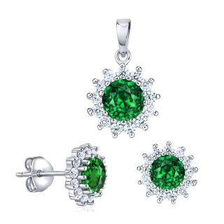 Stříbrný set šperků FLORESSA se syntetickým smaragdem JJJ2488GR