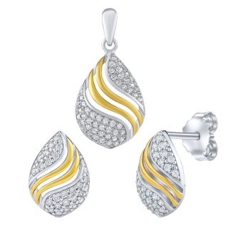 Stříbrný set kapky Donna s čirými Brilliance Zirconia částečně pozlacený FWS14217