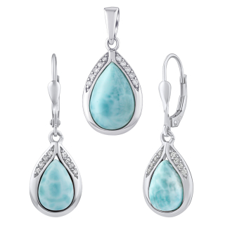 Stříbrný set šperků s pravým larimarem a Brilliance Zirconia - náušnice a přívěsek JST13327SLR