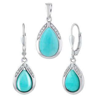 Stříbrný set šperků s pravým amazonitem a Brilliance Zirconia - náušnice a přívěsek JST13327SAZ