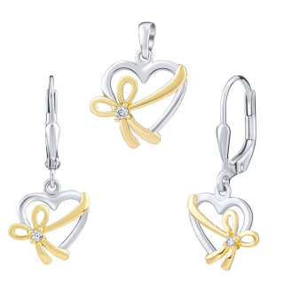 Stříbrný pozlacený set šperků Marcelle s Brilliance Zirconia dámský i dětský - náušnice a přívěsek  FWS14813