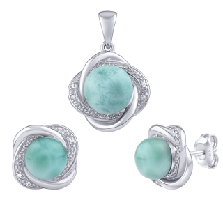 Stříbrný set šperků Ariel s přírodním larimarem a Brilliance Zirconia - náušnice a přívěsek JSTS14738LR
