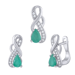 Stříbrný set šperků Estelle s pravým Smaragdem a Brilliance Zirconia - náušnice a přívěsek FWS15172ER 