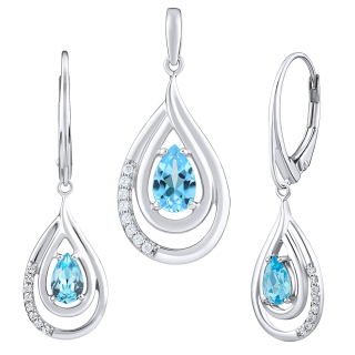 Luxusní stříbrný set šperků s pravým světle modrým Swiss Blue Topazem a zirkony FWS10130LBT 