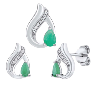 Stříbrný set šperků Noiva s pravým smaragdem a Brilliance Zirconia - náušnice a přívěsek FWS15711ER 