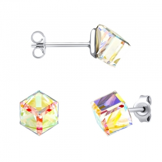Stříbrné náušnice kostky Swarovski® Crystals 6 mm Aurore Boreale VSW4841E6PDAB