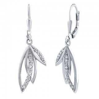 Stříbrné visací náušnice lístky Ciri s Brilliance Zirconia QR057E