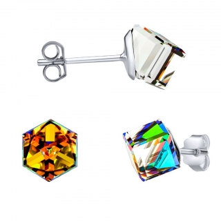 Stříbrné náušnice kostky Swarovski® Crystals 6 mm Vitrail medium VSW4841E6PDVMZ 
