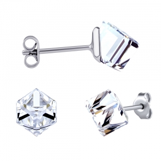 Stříbrné náušnice kostky Swarovski® Crystals 6 mm Crystal CAL VSW4841E6PDC 