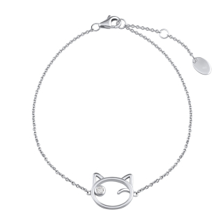Stříbrný náramek kočka Betty s čirými Brilliance Zirconia MW15320B