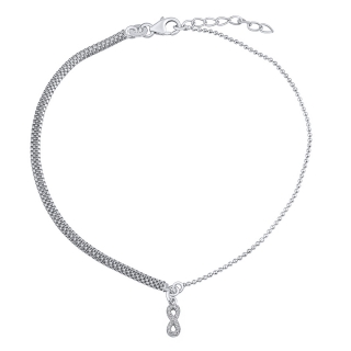 Stříbrný řetízek na nohu Ellie s infinity a Brilliance Zirconia 23+2,5 cm ZT86751A 