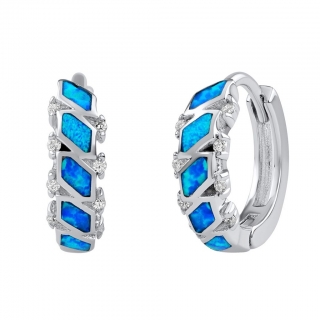 Stříbrné náušnice kruhy Any s modrým syntetickým opálem JJJ1663EOB