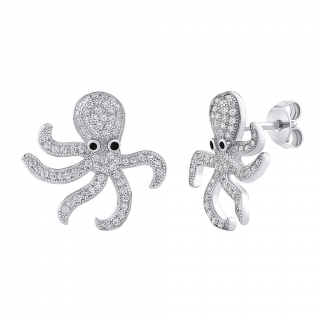 Stříbrné náušnice chobotnice Jones s čirými Brilliance Zirconia  MW03311E