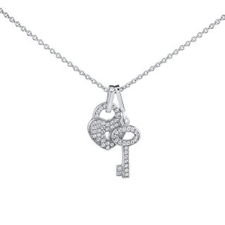 Stříbrný náhrdelník s přívěskem zámek srdce a klíč Mercie s Brilliance Zirconia MW01065N