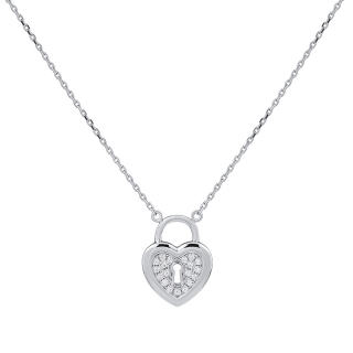 Stříbrný náhrdelník zámek srdce Romeo s Brilliance Zirconia dámský MW00303