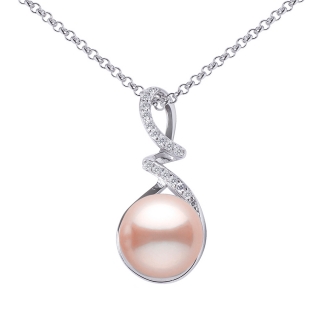 Stříbrný náhrdelník Lena s pudrovou perlou a Brilliance Zirconia GRP18454PP