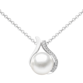 Stříbrný náhrdelník Niale s bílou perlou a Brilliance Zirconia LPS19104NW