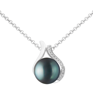 Stříbrný náhrdelník Niale s černou perlou a Brilliance Zirconia LPS19104NB