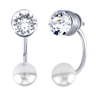 Stříbrné náušnice Dixie s bílou perlou a čirým šatonem Swarovski® Crystals VSW5818E6WW 