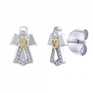 Stříbrné náušnice anděl Abariel s Brilliance Zirconia pozlaceným srdcem JJJ1667E 