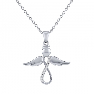Stříbrný náhrdelník s přívěskem anděl Infinity Virtues SILVEGO® Brilliance Zirconia JJJ0974N