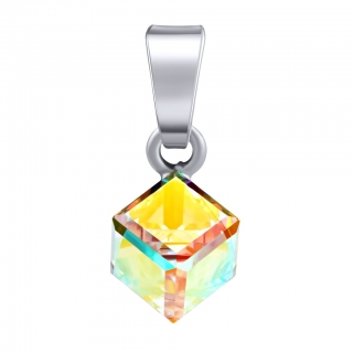 Stříbrný přívěsek kostka se Swarovski Crystals 6 mm Aurore Boreale VSW4841P6AB