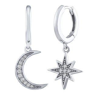 Stříbrné visací náušnice měsíc a hvězda Alcor s Brilliance Zirconia DCC21814E