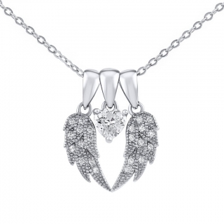 Stříbrný náhrdelník s přívěskem křídel a srdce Aurélie s Brilliance Zirconia DCC1608223N
