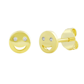 Stříbrné/pozlacené náušnice smajlík Bando s Brilliance Zirconia DCC1605008EGP