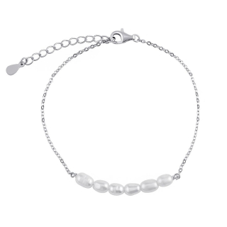 Stříbrný náramek Adora s pravými bílými perlami - 17+3 cm DCC067BW